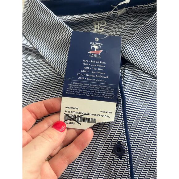 EP New York Women' Pebble Beach Geometric Jacquard Polo Inky Multi Size XL NWT - Picture 6 of 7